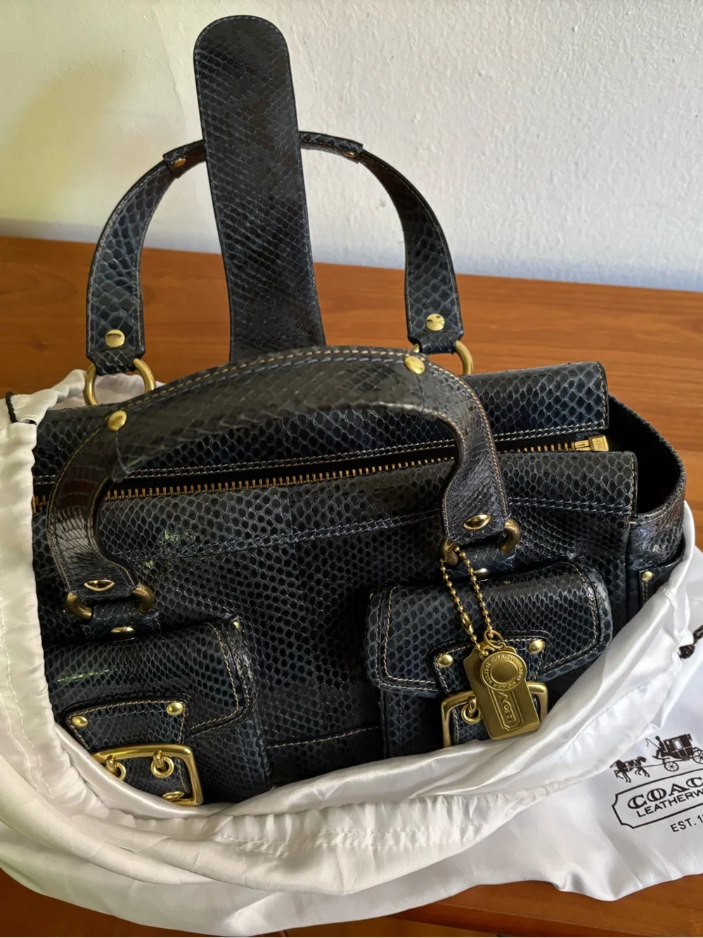 Coach Limited Legacy Exotic Mandy Satchel in Midnight Blue Python Leather #10368